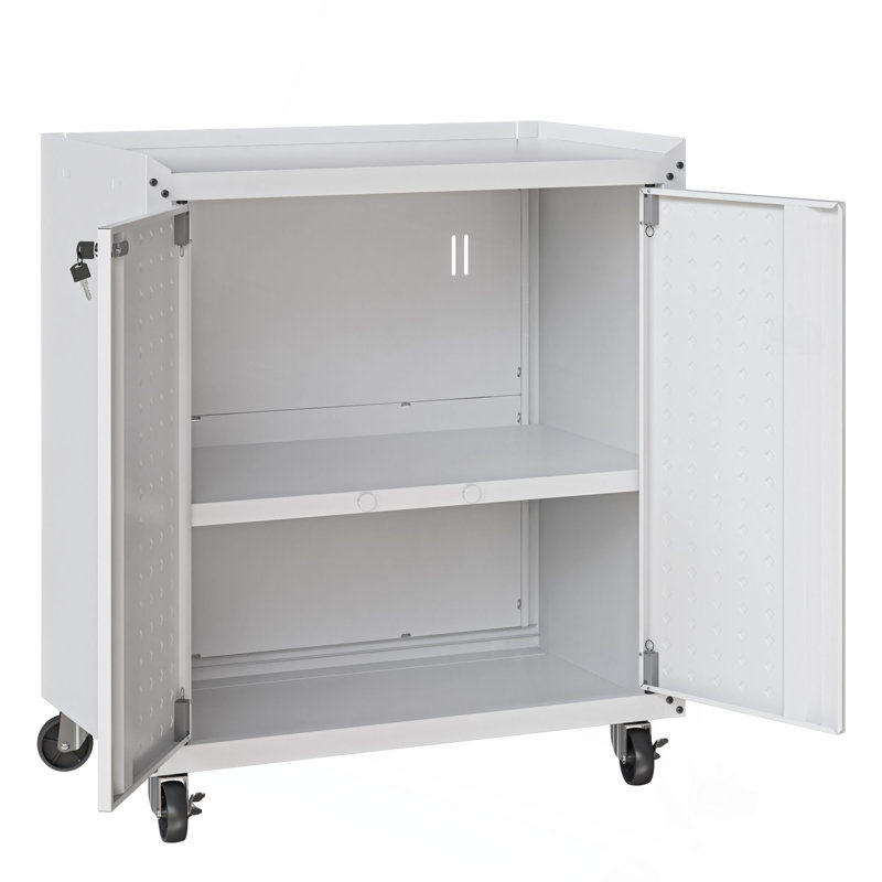 Armoire de garage roulante en blanc, Blanc