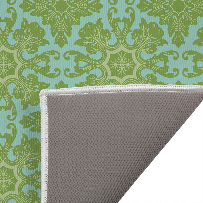 Tapis de toilette rectangulaire absorbant et antidérapant à motif damassé, 34" W x 21" L, Green