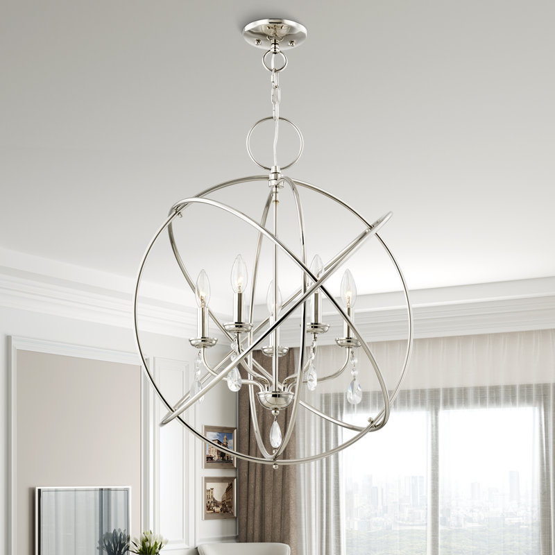 Auberta 5 - Light Dimmable Globe Chandelier, Polished Nickel