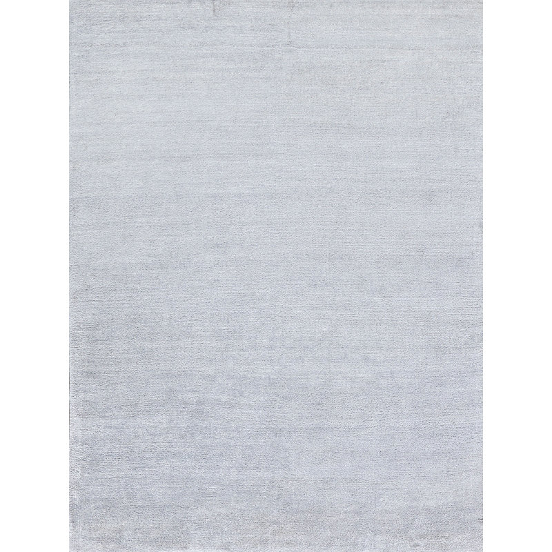 Exquisite Rugs Plush Hand-Knotted Wool/Viscose Chrome Area Rug, Rectangle 10' x 14'