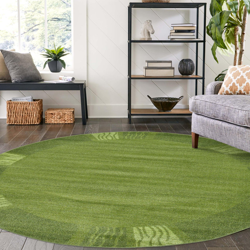 Solid/Striped Desdemona  Rug Lime Color, Round 4'