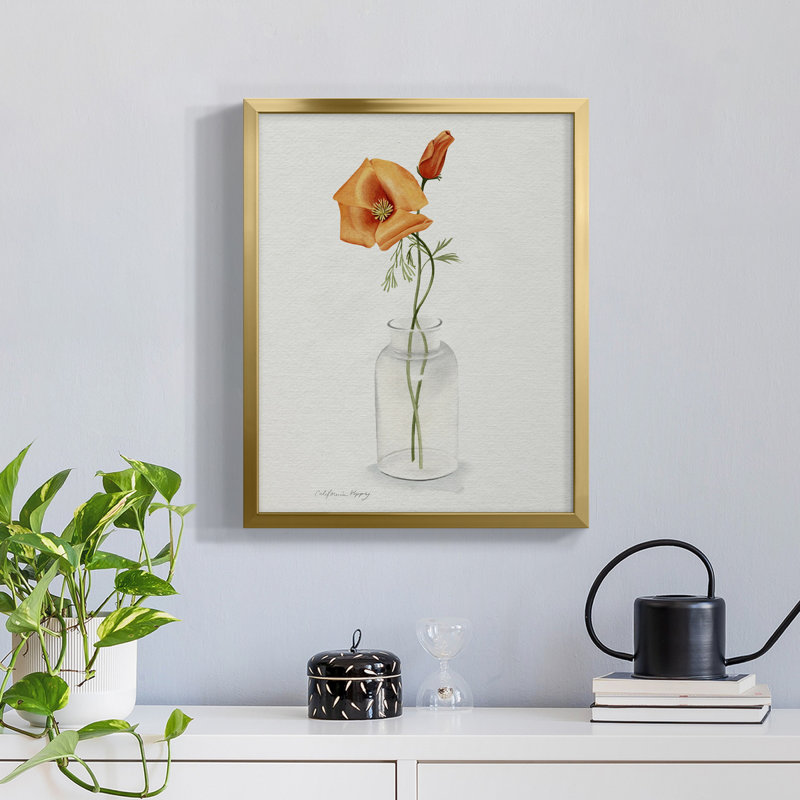 California Poppy Vase I - Toile encadrée de qualité supérieure - prête à être accrochée