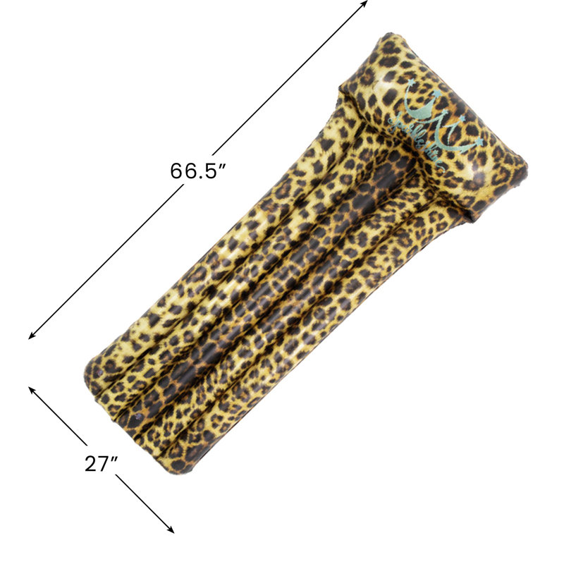 66.5" Inflatable Leopard Print Pool Mattress Float With Built In Pillow