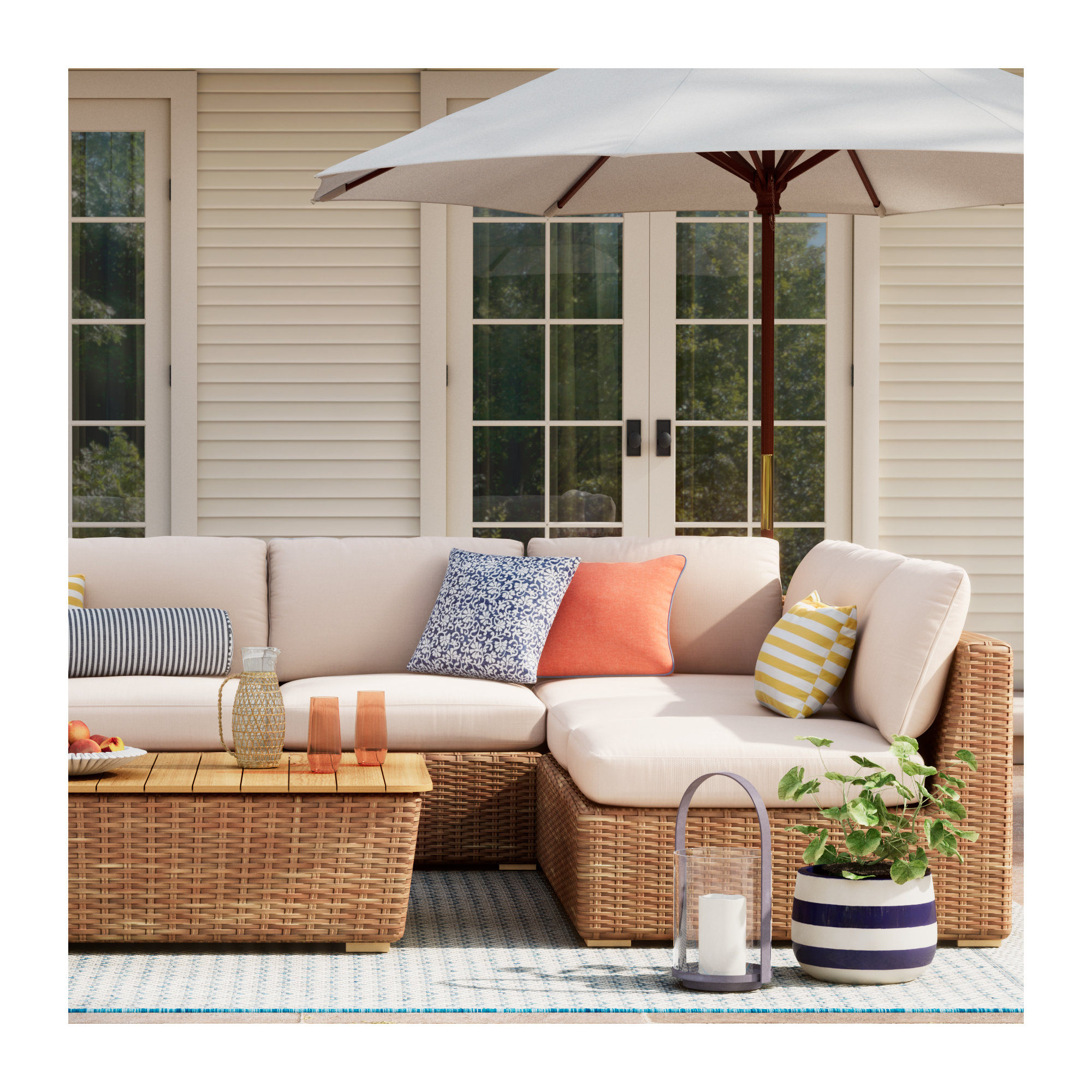 Windsor 5-Piece Aluminum All-Weather Wicker Modular Sofa Set With Olefin Cushion