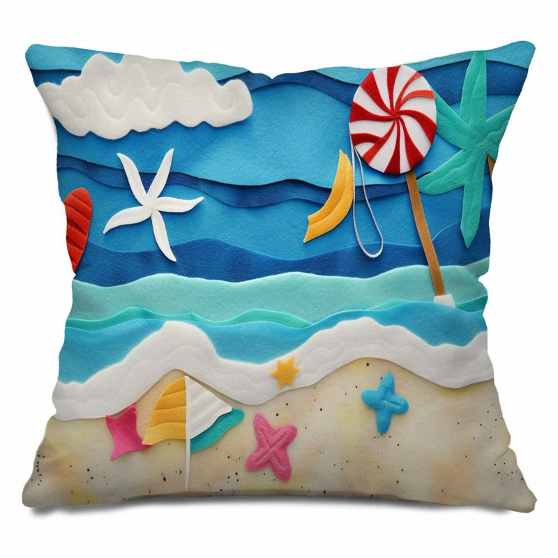Coussin Trendy, Bleu / brun clair / rouge, H 26 po x l 26 po