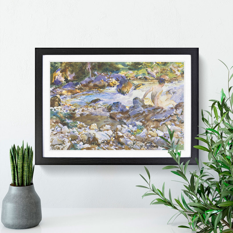 Mountain Stream by John Singer Sargent - Picture Frame Painting, Black Framed, 27cm H x 36cm W x 2cm D