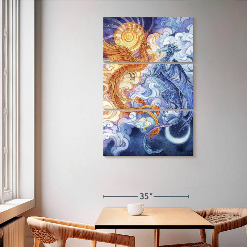 Brampt Sun Phoenix And Moon Dragon, 65" H x 42" W