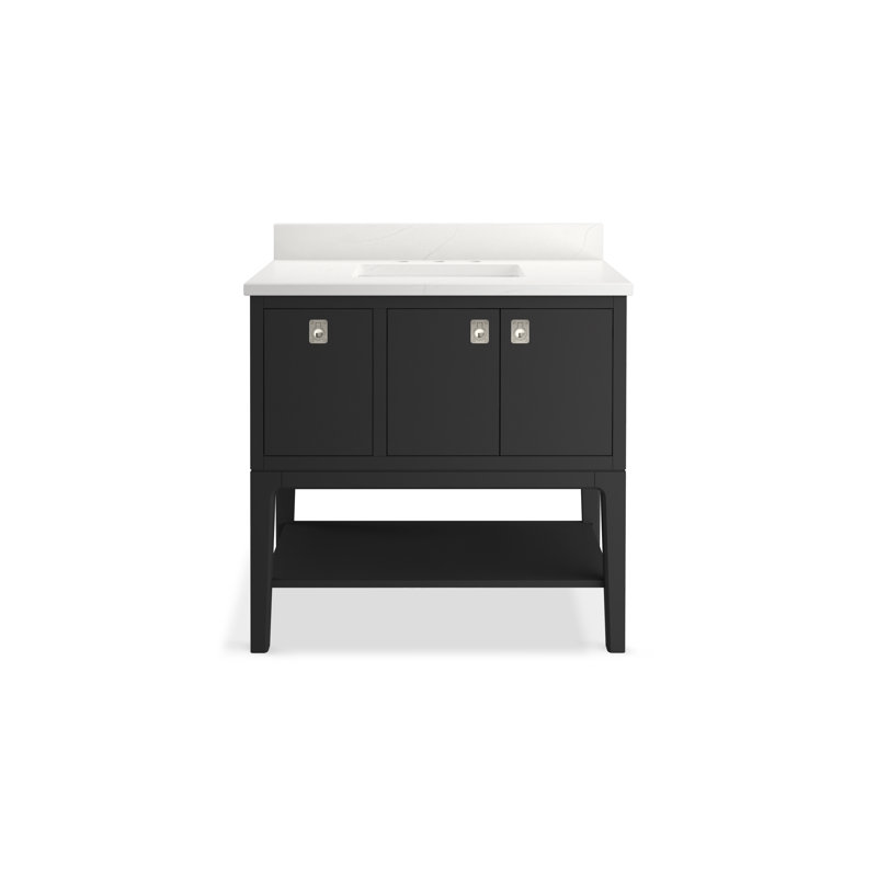 Seagrove By Studio McGee 36 in. Bathroom Vanity Cabinet With Sink And Quartz Top, Polished Nickel, Ferrous Gray