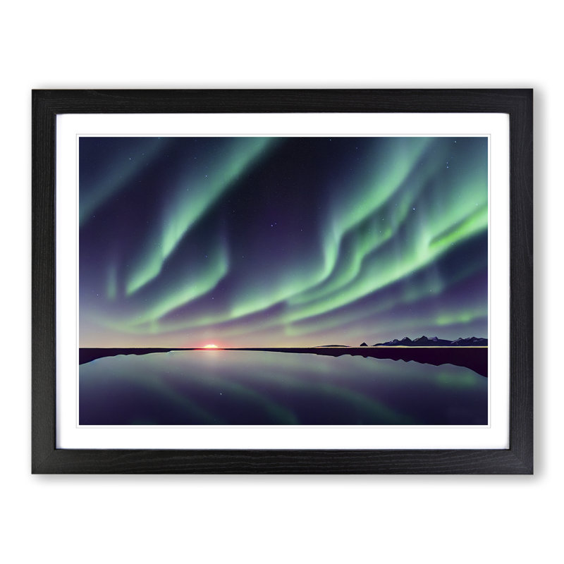 Aurora Borealis Reflection - Single Picture Frame Print, 46cm H x 64cm W, Black 