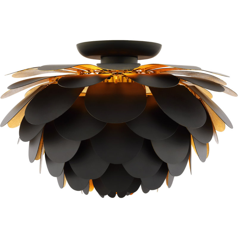 Chapman & Myers Cynara Flush Mount, 10" H x 17" W x 17" D, Matte Black/Gild