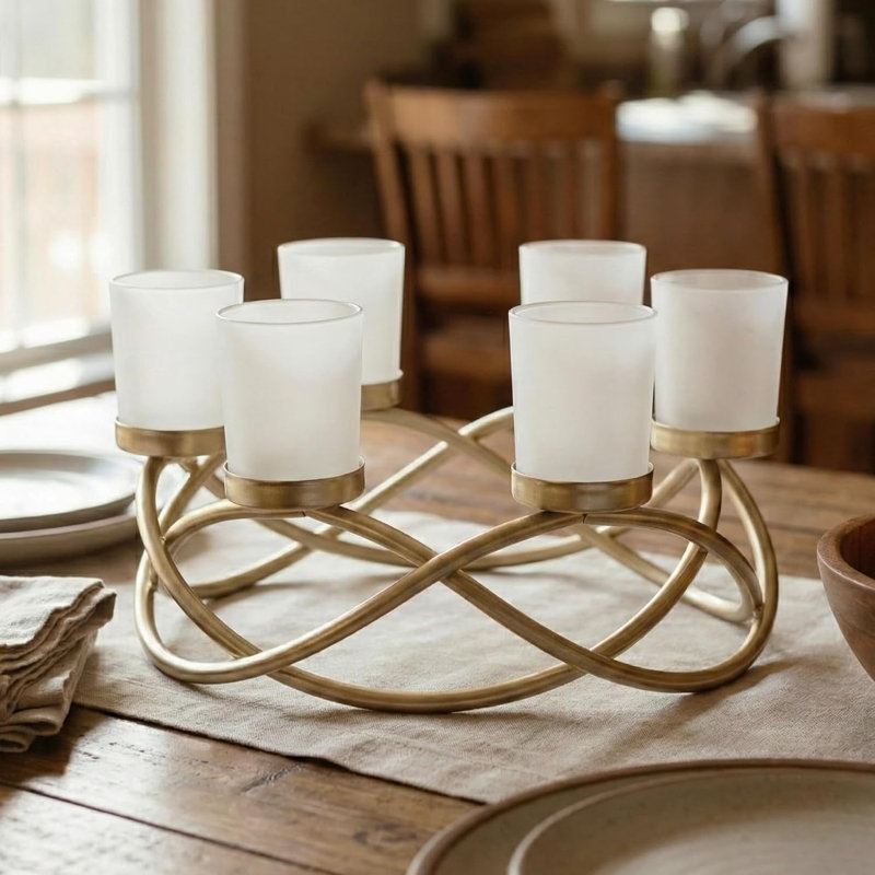 Round Table Votive Candle Holder Centerpiece, Gold/Frosted