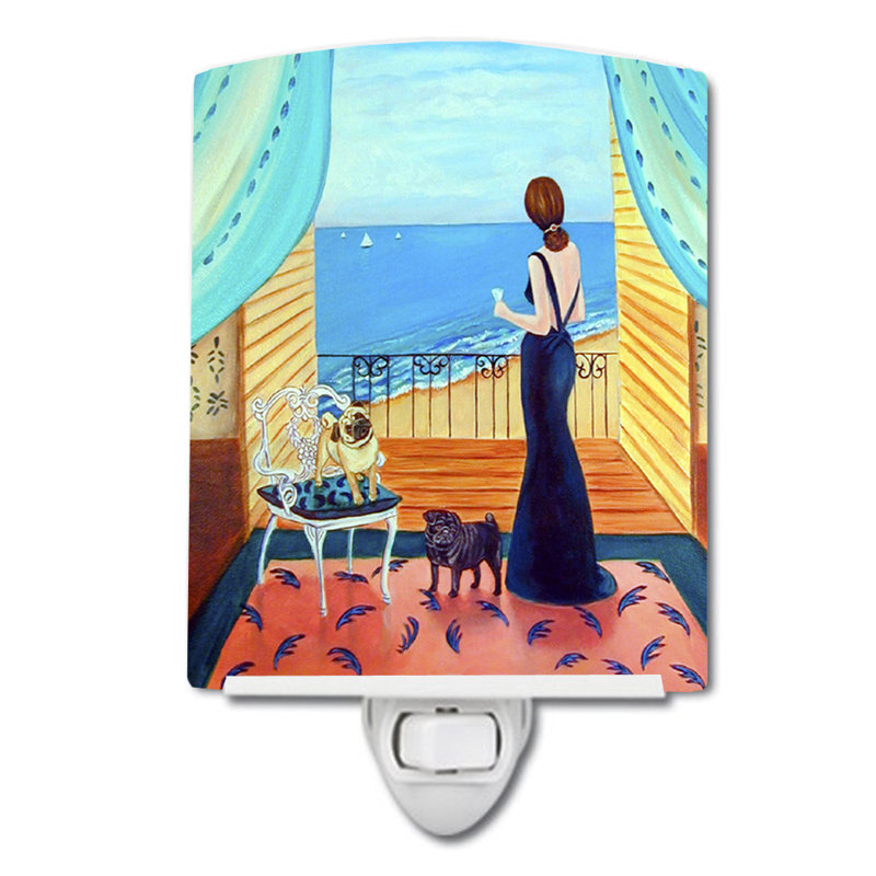 Lady with Her Pug Ceramic Night Light
