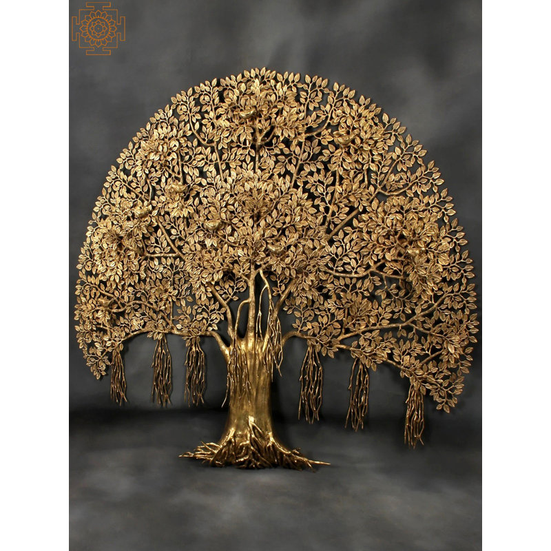 Handmade 56-Inch Super Large Brass Bodhi Tree Wall Hanging – Golden Symbolic Statement Art for Meditation, Luxury Home, and Offices
