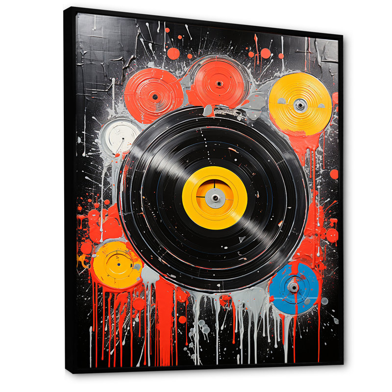Art mural rétro noir et jaune, Cadre flottant noir, H 20 po x l 12 po x P 1 po