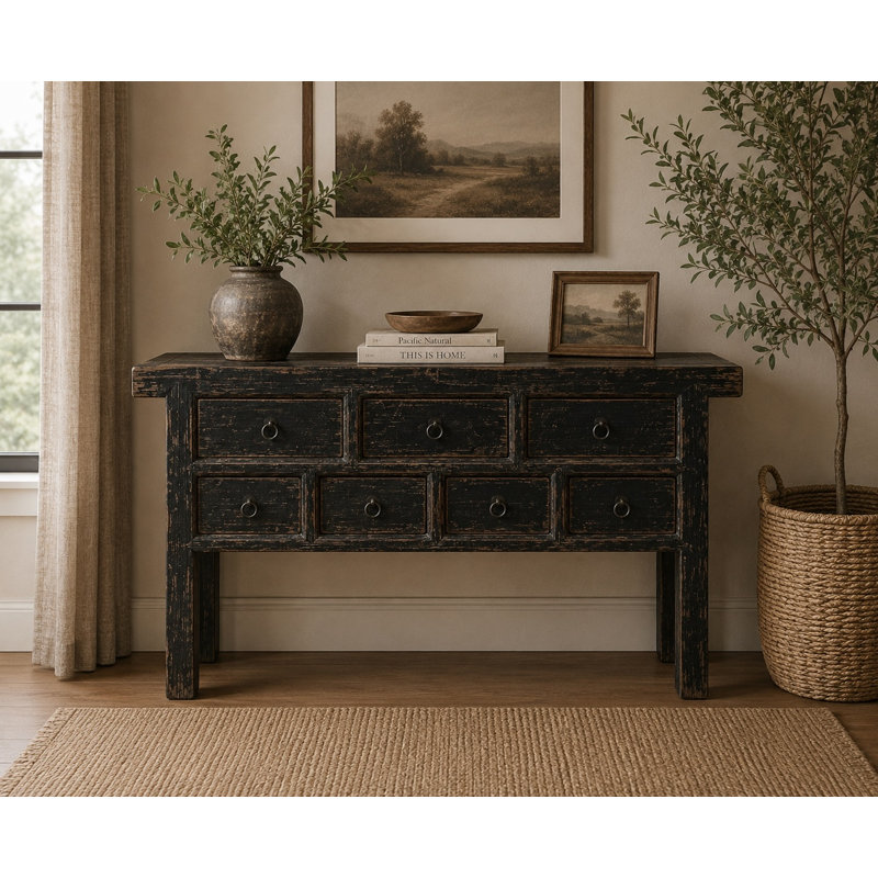 Buffet 7 tiroirs Capri noir patiné 60 x 17 x 35 H