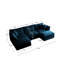 Canapé modulaire en forme de U moderne, 5 avec 2 repose-pieds, chenille bleue, structure en bois massif pour repose-pieds réversible