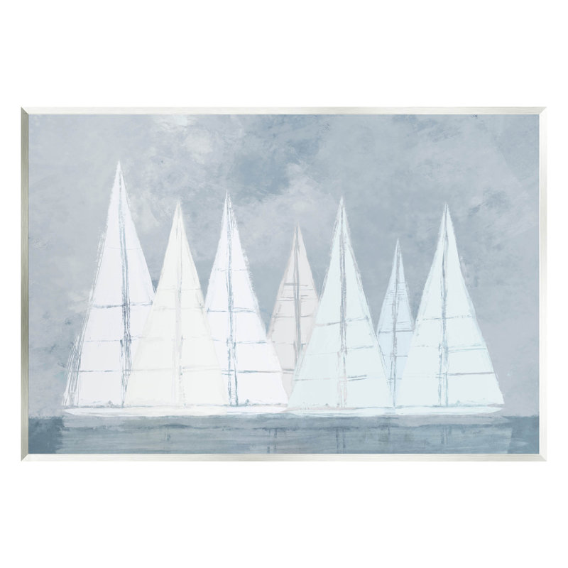 Voiliers géométriques modernes, art giclée flottante par Dan Meneely, H 13 po x l 19 po x P 0,5 po, Bois