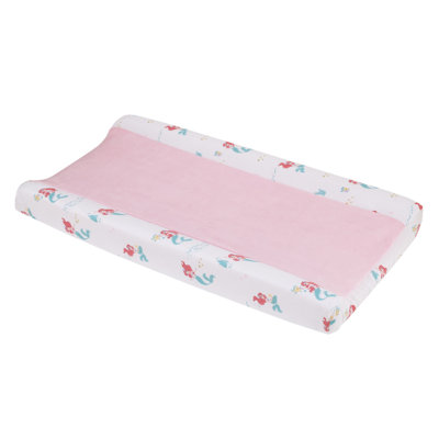 NoJo Disney Ariel Watercolor Wishes Pink, White, and Aqua Super Soft Contoured Changing Pad Cover