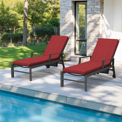 Ensemble de 2 coussins de chaise longue d'extérieur résistants à l'eau et à la décoloration pour meubles d'extérieur, rouge chili