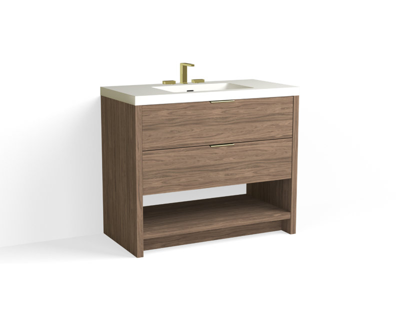 Vue 42" W Freestanding Single Bathroom Vanity, Polished Nickel, Charred, Matte White/8" Widespread