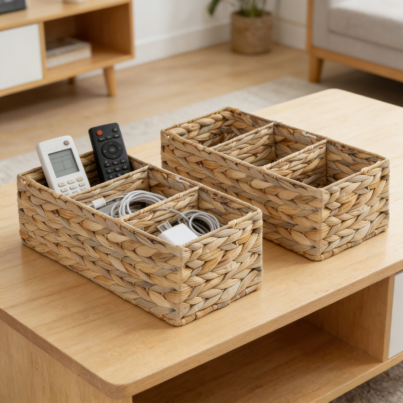 3-Section Water Hyacinth Tank Topper Storage Basket, Toilet Paper Organizer Basket for Back of Toilet Tank Top, Shelves, Bathroom, Kitchen, Living Room (Set of 2)