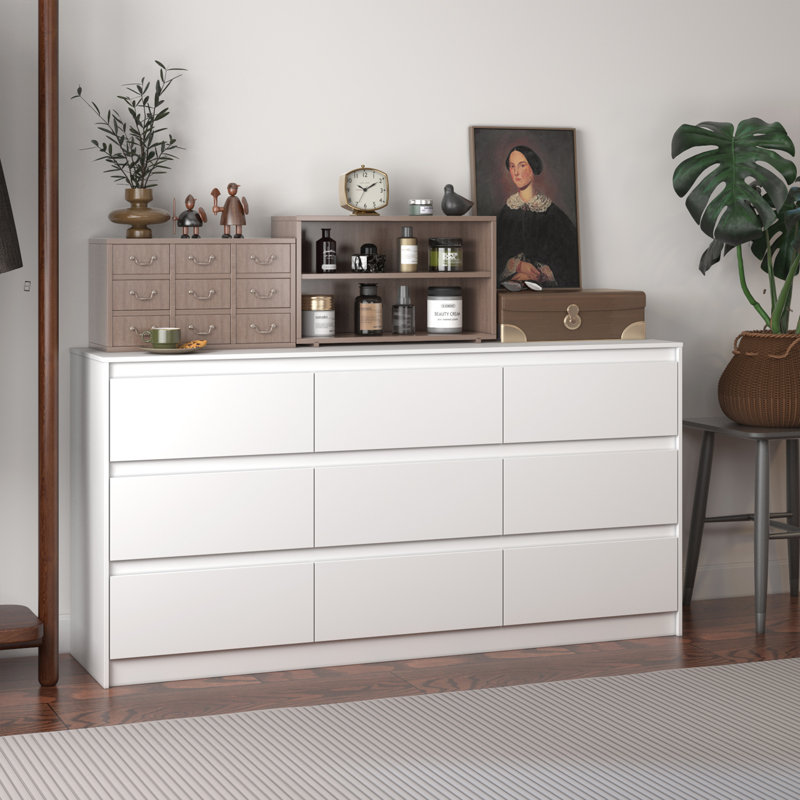 63" Wide 9 Drawers Dresser, White