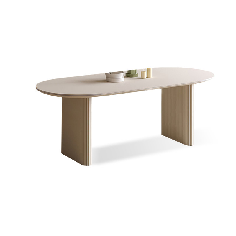 Light Beige Rectangular Sintered Stone Tabletop Dining Table, 29.53"H x 55.12"L x 31.5"W