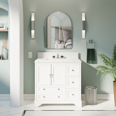Ensemble de meuble-lavabo simple 36 po Tilford avec rangement blanc et comptoir en quartz