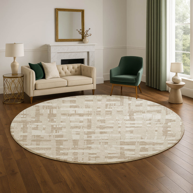 Premium Machine Washable Chelston AMF1849 Stripes Rug, Round 8'