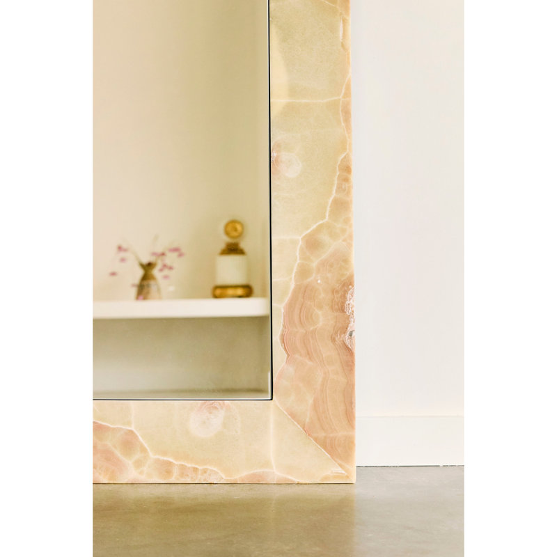 Suna 35 in. x 79 in. Natural Stone Marble Rectangular Framed Mirror