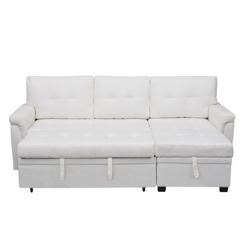 Canapé-lit modulaire en L avec méridienne avec rangement Gadalia - canapé-lit réversible pour petits espaces, Velours blanc