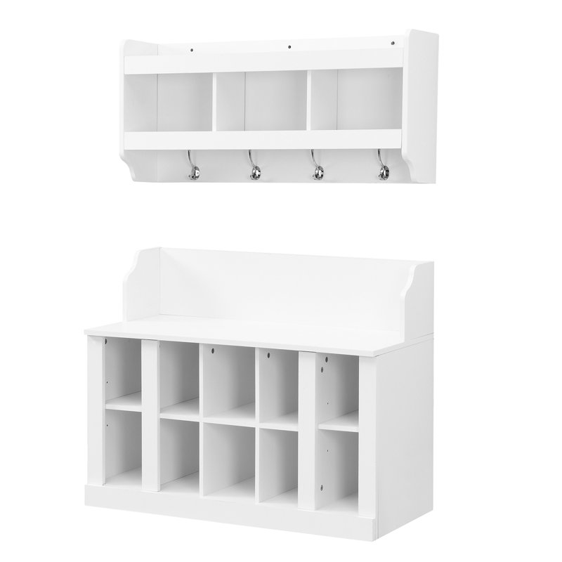 Mounah Hall Tree 35.4'' Wide with Bench and Shoe Storage, White