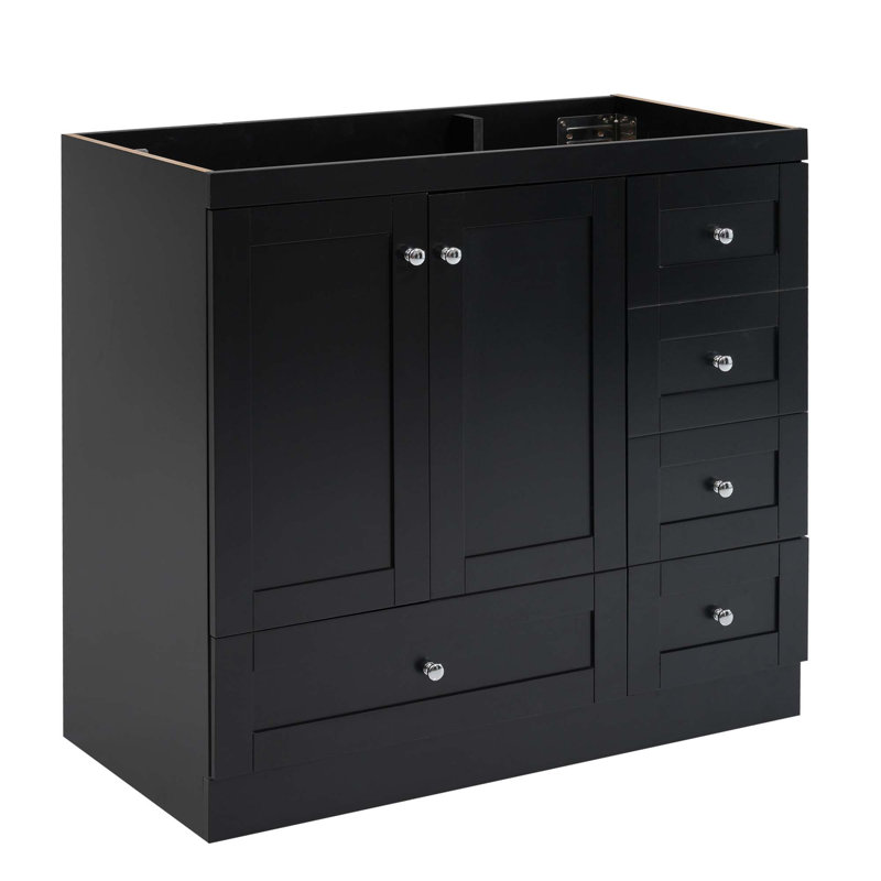Meuble-lavabo sur pied moderne 36 po, lavabo non inclus, Noir, noir, noir, noir