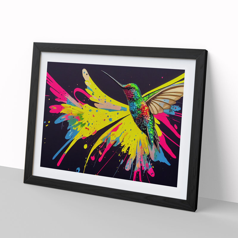 Hummingbird In Colour Vol.4 Abstract - Single Picture Frame Painting, Black, 34cm H x 46cm W x 2cm D