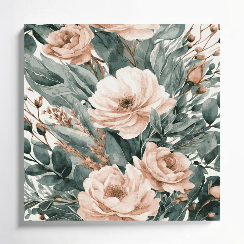 Aquarelle, art floral sur toile beige