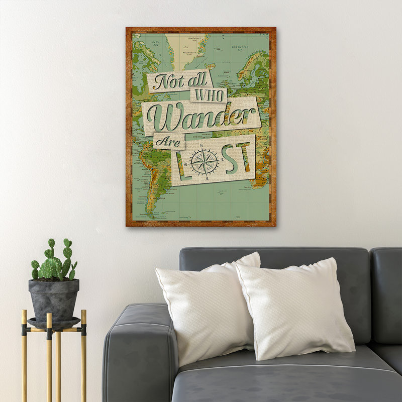 «A World Map - Not All Who Wander Are Lost», reproduction d'art graphique sur toile tendue, H 36 po x l 24 po x P 2 po