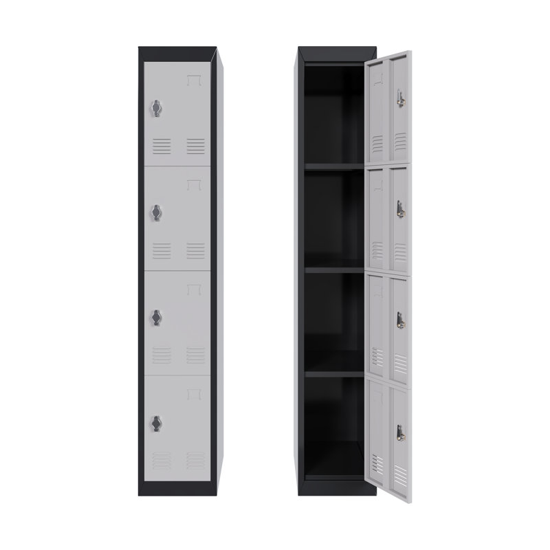 Armoire de rangement robuste en métal 71 po avec tringle et étagère, armoire de rangement mince à 4 portes avec serrures pour le bureau, l'école ou la salle de sport