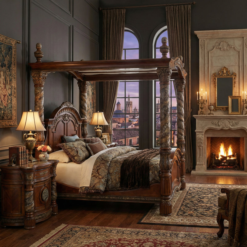 Villa Valencia Solid Wood Canopy Bed, King