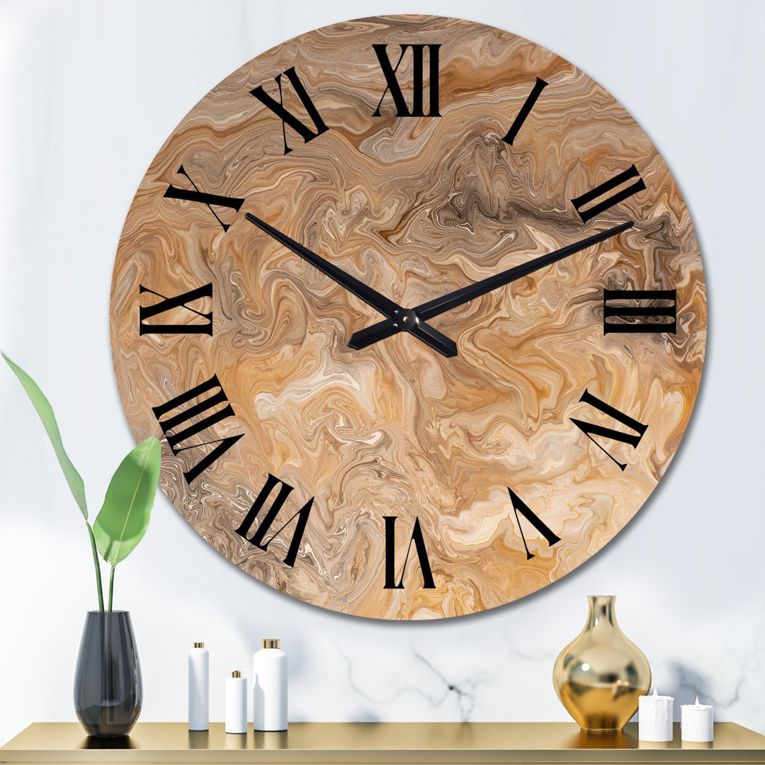 Brown and Grey Liquid Marble Art - Modern Wall Clock East Urban Home 