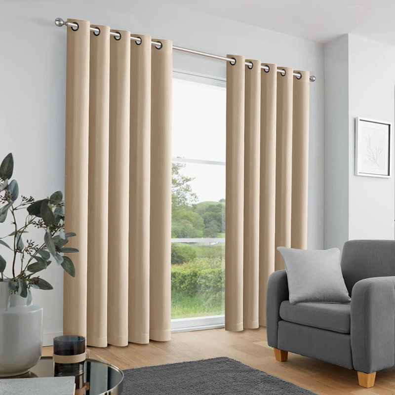 Trina Polyester Blackout Curtain, Cream, Single Panel 168cm Width x 213cm Drop