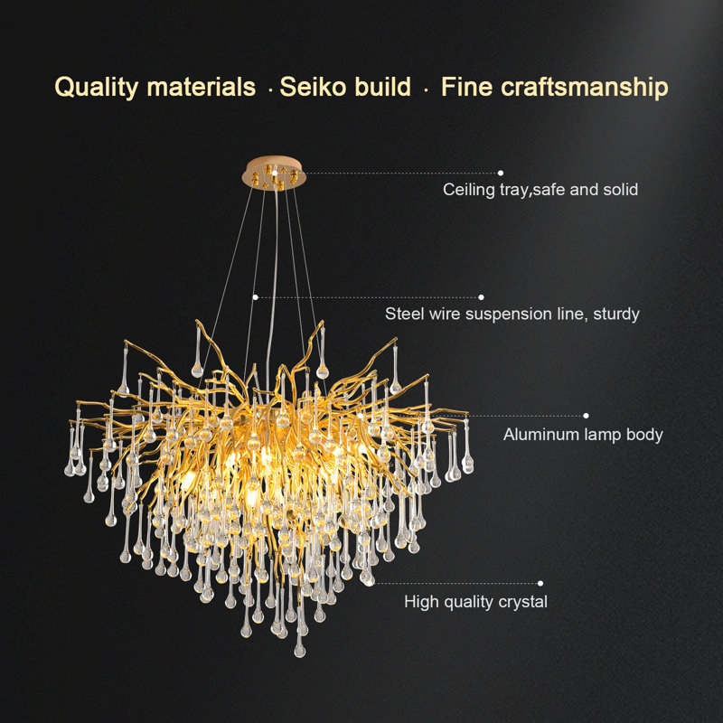 Akari Tree Branch Teardrop Chandelier Lighting, D32"