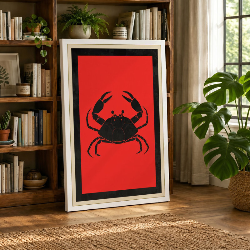 Bold Crab Art Deco - Wrapped Canvas, 36x24 - 91.4 x 61.0 cm, Teal Border
