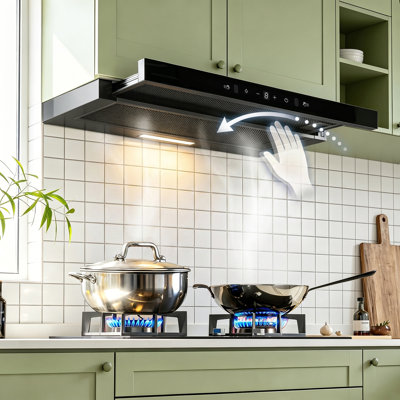 Hotte sous l'armoire / insert de 30 pouces, hotte de cuisine avec 750 pi³ / min, détection de geste à 3 vitesses et contrôle tactile, hotte en acier inoxydable avec panneau coulissant, lumières à DEL, 2 filtres en aluminium
