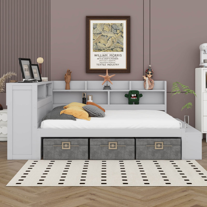Daybed Boot Rack Ebern Designs Daybed With Storage Cabinets, Shoe Rack & USB Ports ...