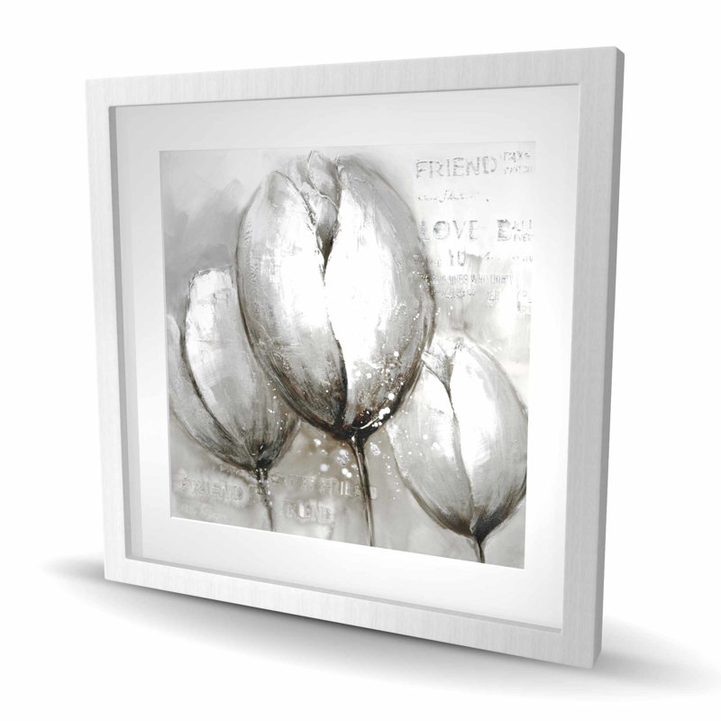 Trois tulipes blanches - imprimé mat gris dans le salon