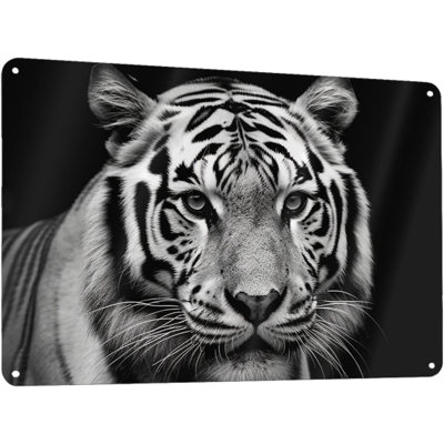 Affiche rétro en métal rétro avec plaque de bar en aluminium et panneau de salle de bain rétro, affiche de bienvenue, tigre noir et blanc, décoration murale pour café