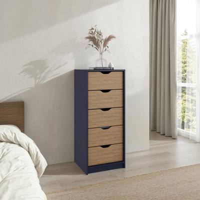 Dresser 42.4" H, 1 Drawer, 5 Shelves, Alby Blue / Natural Oak - Bedroom