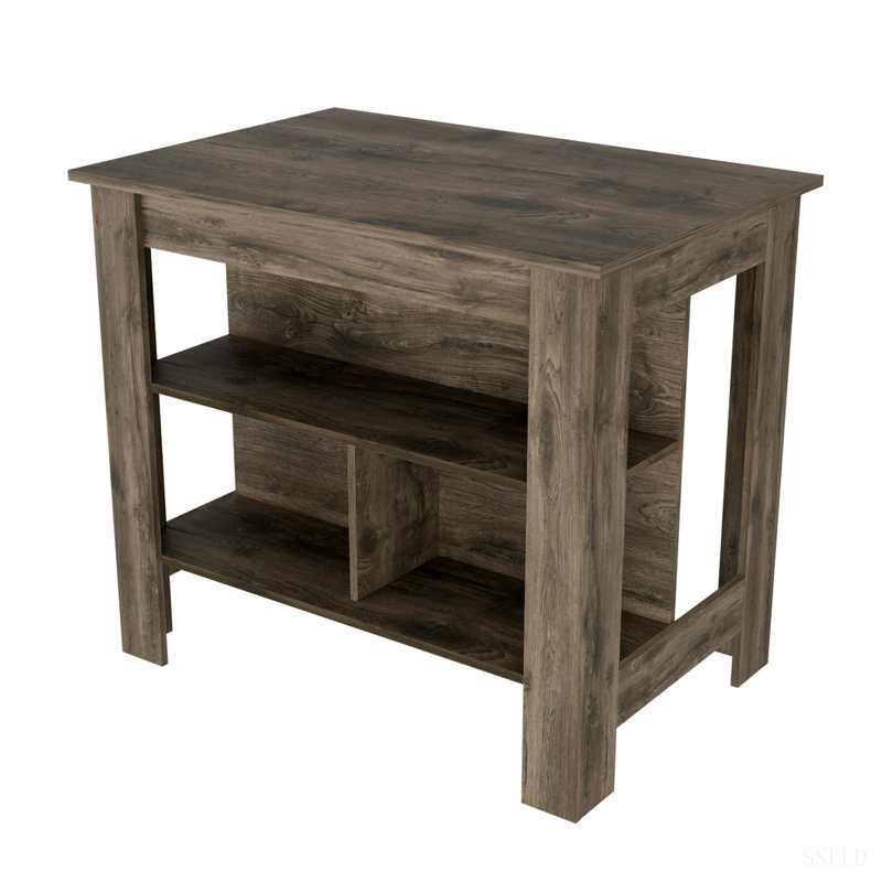 Îlot de cuisine, trois tablettes, Blanc / Brun, H 35,4 po x l 27,5 po x P 40,5 po