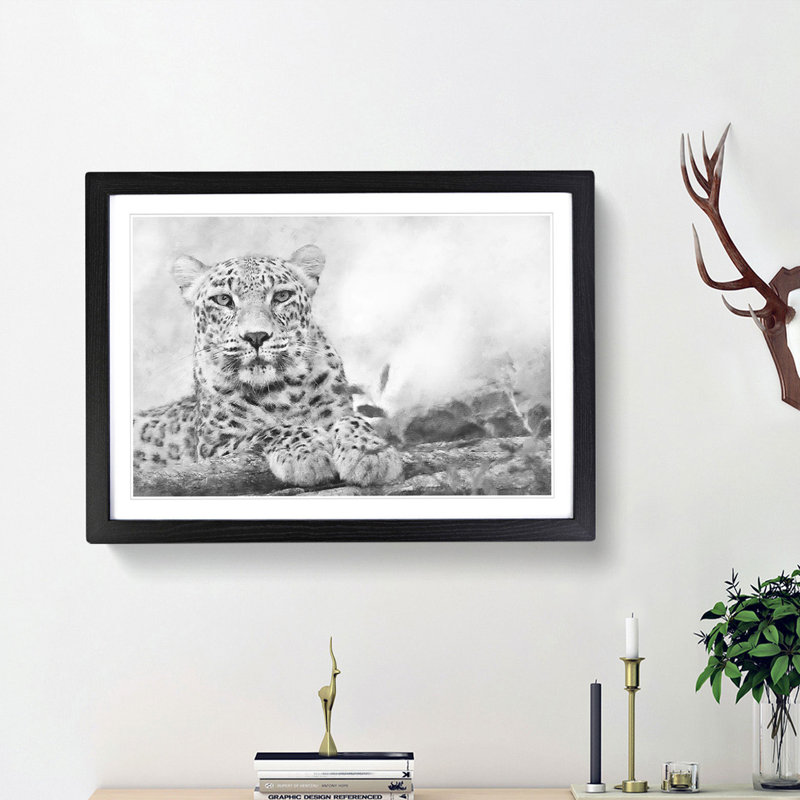 Leopard Resting - Picture Frame Photograph Print, Black Framed, 62cm H x 87cm W x 2cm D