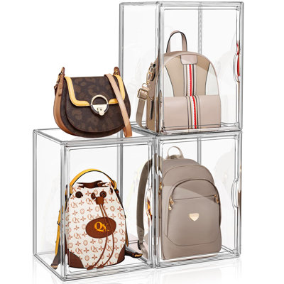 3 Packs Clear Handbag Storage Organizer For Closet, Acrylic Display Case For Purse Handbag, Stackable Purse Organizer Storage Box With Magnetic Lids For Wallet Book Collectibles